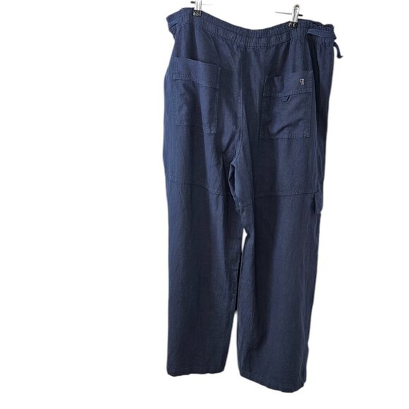 Anthropologie Pilcro Linen Blend Beach Cargo Pants, Blue, Wide Leg, Tie Waist,XL - Picture 2 of 12